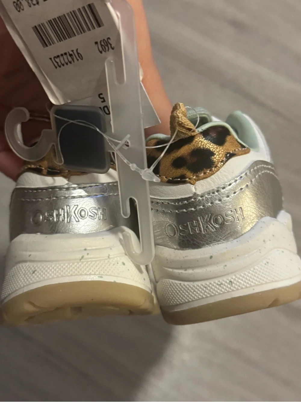 OshKosh B'gosh Mint Green & White and cheetah print Kids Pull-On Sneakers